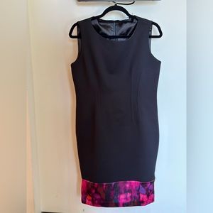 T Tahari sleeveless lined black dress sz 10 pink abstract trim